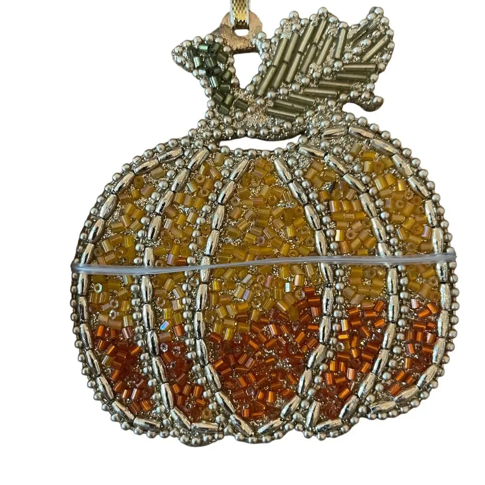 Cupcakes & Cashmere Beaded Pumpkin Ornaments 4pc Fall Decor NEW